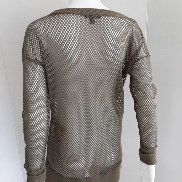 BANANA REPUBLIC ARMY GREEN MESH LONG SLEEVE TUNIC TEE SHIRT SZ XS - Picture 4 of 7
